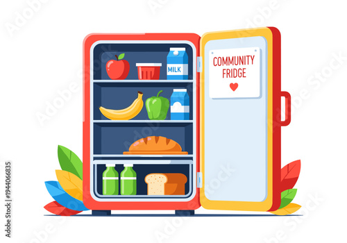 Community fridge stocked with fresh food, promoting sharing and sustainability