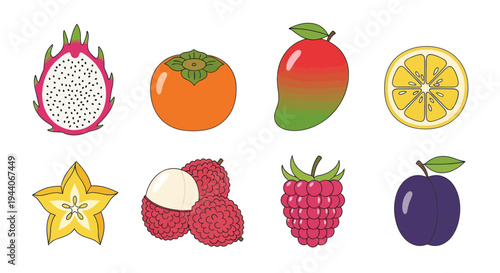 Colorful tropical fruit assortment illustration