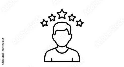 Customer satisfaction rating with stars above head icon.