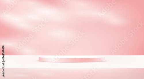 Empty pink studio room background with shadow leaves space for selling products, backdrop, wallpaper, background, text. Vector illustration.