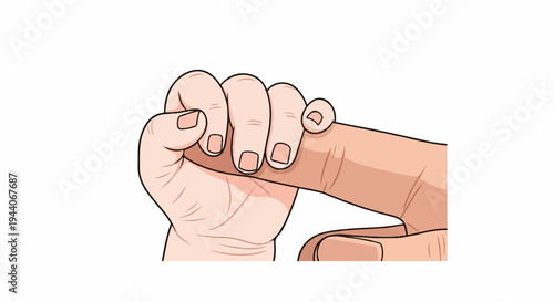 A tiny hand grasps a larger finger, symbolizing connection and care