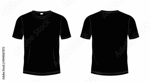 Black short-sleeved t-shirts shown from front and back