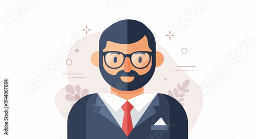 Flat illustration of a man in a suit with glasses and beard