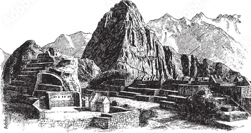 Machu Picchu, Peru illustration on a white background. This vector illustration can be used in any size you like for advertising, logos, and other work.