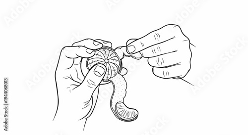 Hands peeling a citrus fruit, revealing segments and textured rind