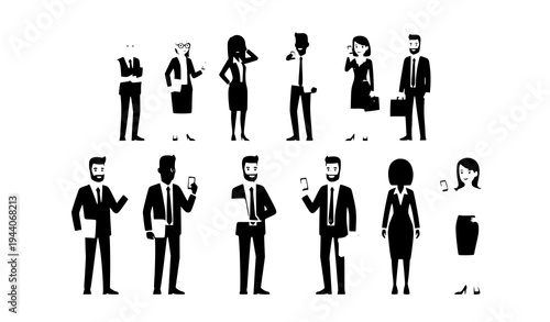 Corporate team of diverse business people standing together flat design office workers vector illustration isolated