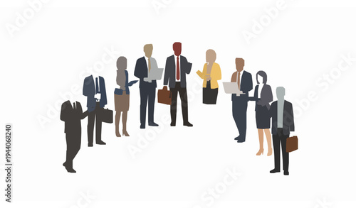 Diverse corporate team of business professionals group teamwork concept flat vector illustration isolated