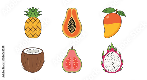 Colorful tropical fruits isolated on white