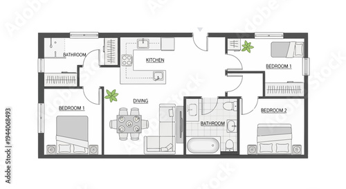 Vector floor plan of a 5-room apartment