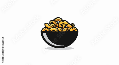 Simple cartoon illustration of a bowl of elbow macaroni pasta