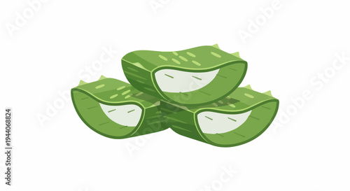 Stacked aloe vera slices reveal inner gel texture and sharp leaf edges