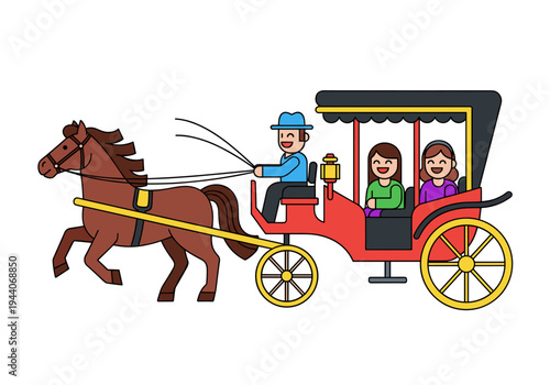 Horse-drawn carriage with driver and passengers enjoying a scenic ride