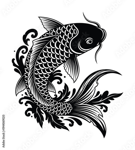 Beautifully designed vector of a koi fish swimming gracefully with flowing water waves