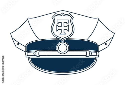 Vector of a police officer's hat featuring a badge with a t-shaped emblem