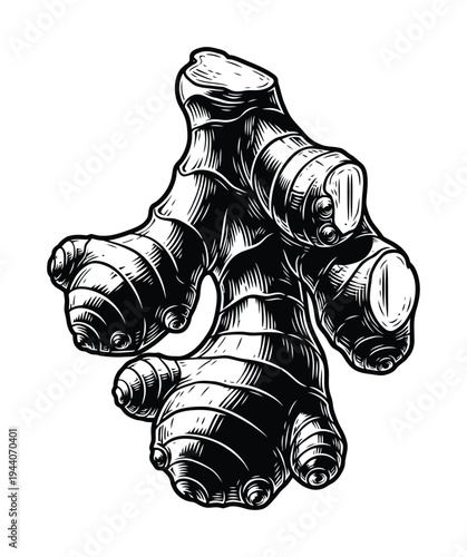 Vector of fresh ginger roots with textures