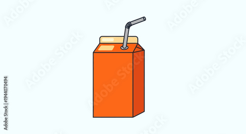 Orange juice box with a straw for drinking.