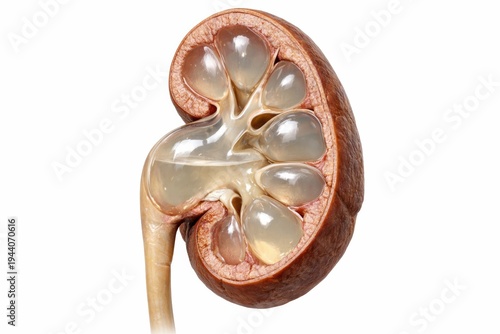 Hydronephrosis kidney anatomy visualization demonstrating massively dilated renal pelvis and calyces compression parenchyma representing chronic obstructive urology pathology