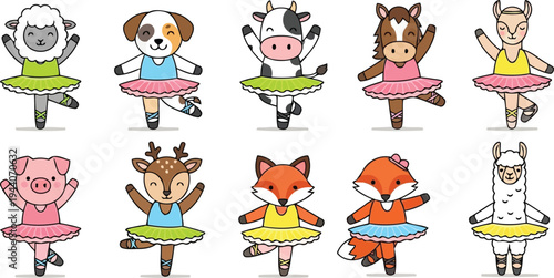 Cute vector animals dancing ballet in colorful tutus
