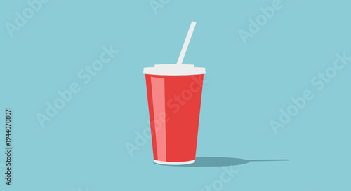 Red disposable cup with white lid and straw.