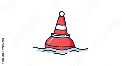 Red buoy floating on wavy water surface illustration.