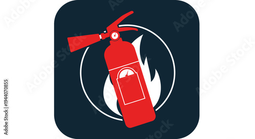 Red Fire Extinguisher Symbol with Flame Icon.