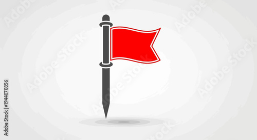Red Flag on a Pole Icon Represents Warning or Alert.