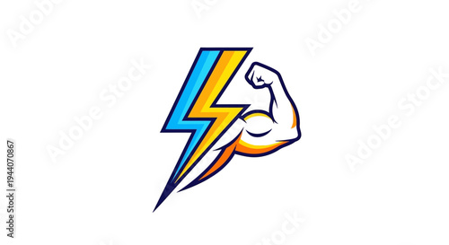 Powerful Lightning Bolt Muscle Arm Icon.