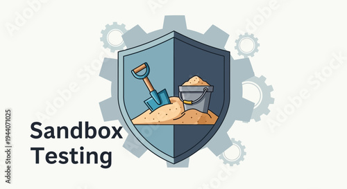 Sandbox Testing Shield with Shovel and Sand.