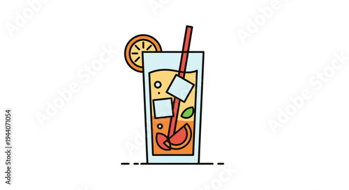 Refreshing Orange Juice Drink with Ice and Fruit Slices.