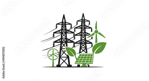 Renewable Energy Sources and Power Transmission Towers.