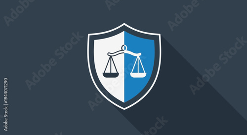 Shield with Scales of Justice Symbolizing Law and Fairness.