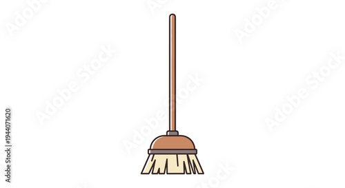 Simple Illustration of a Wooden Broom for Cleaning.