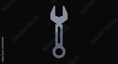 Simple illustration of a silver wrench on a black background.