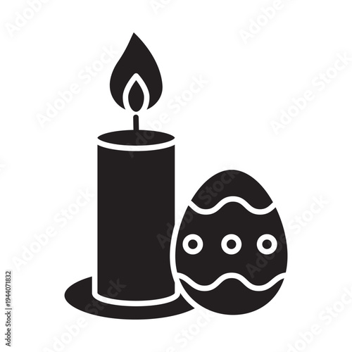 Solid Easter icon with burning candle and decorated egg. Minimalist black silhouette vector symbol of faith, resurrection, and holiday tradition. Spiritual religious sign.