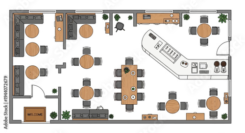 Vector office layout floor plan with furniture