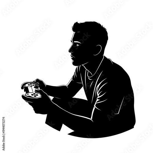 A man sitting and holding a plate of food in a simple black silhouette