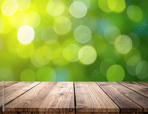 Wooden tabletop surface with natural grain texture against a softly blurred bokeh background, ideal for product display or presentation.