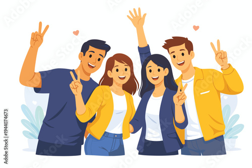 Happy Friends Group, Vector Illustration, Teamwork, Friendship, Celebration