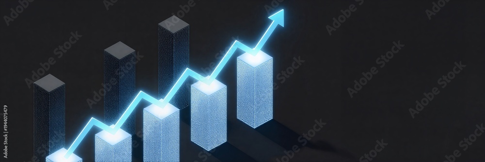 Fototapeta premium Blue Upward Arrow And 3D Bar Chart