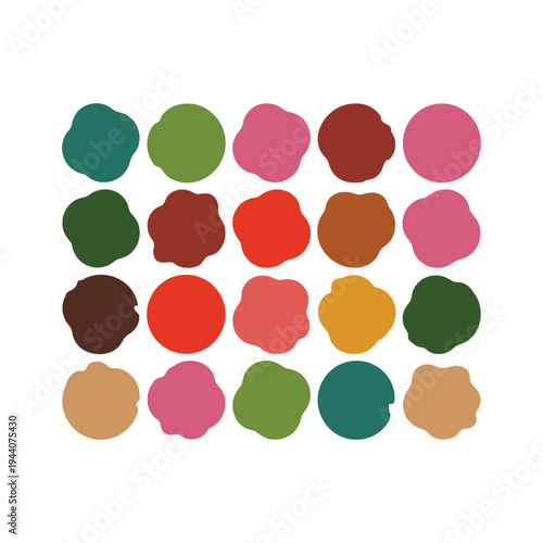 Colorful blobs in rows on white background spots dots vector illustration isolated on white background.