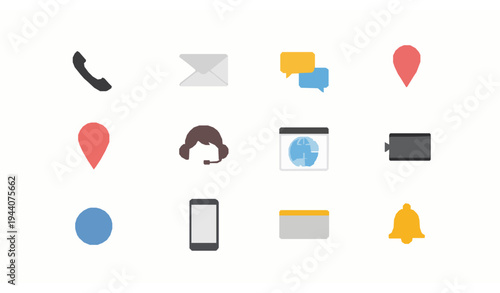 Contact us and communication flat icon set phone email chat support web and social media icons isolated on white