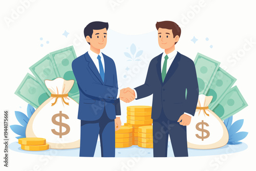 Business Deal Handshake, Finance, Money, Success, Partnership, Agreement, Vector Illustration