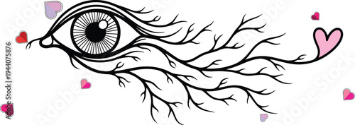 Illustration of an eye with a tree and heart