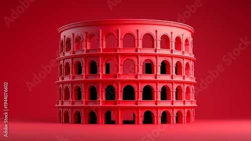 Red Colosseum 3D Model on Red Background