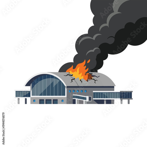 vector flat of an airport damaged by fire from a missile attack 7