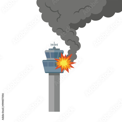 vector flat of an airport damaged by fire from a missile attack 6