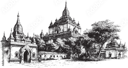 Bagan, Myanmar illustration on a white background. This vector illustration can be used in any size you like for advertising, logos, and other work.