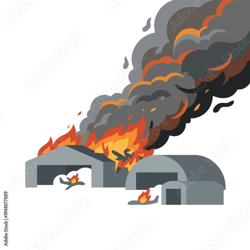 vector flat of an airport damaged by fire from a missile attack 009
