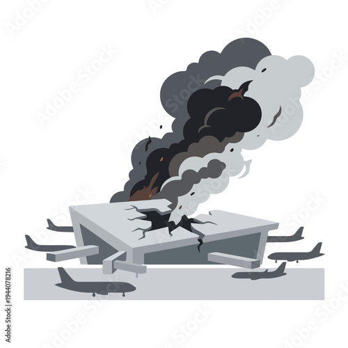 vector flat of an airport damaged by fire from a missile attack 03