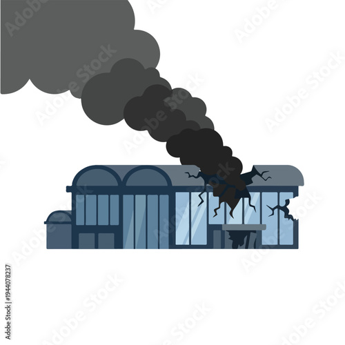 vector flat of an airport damaged by fire from a missile attack 04